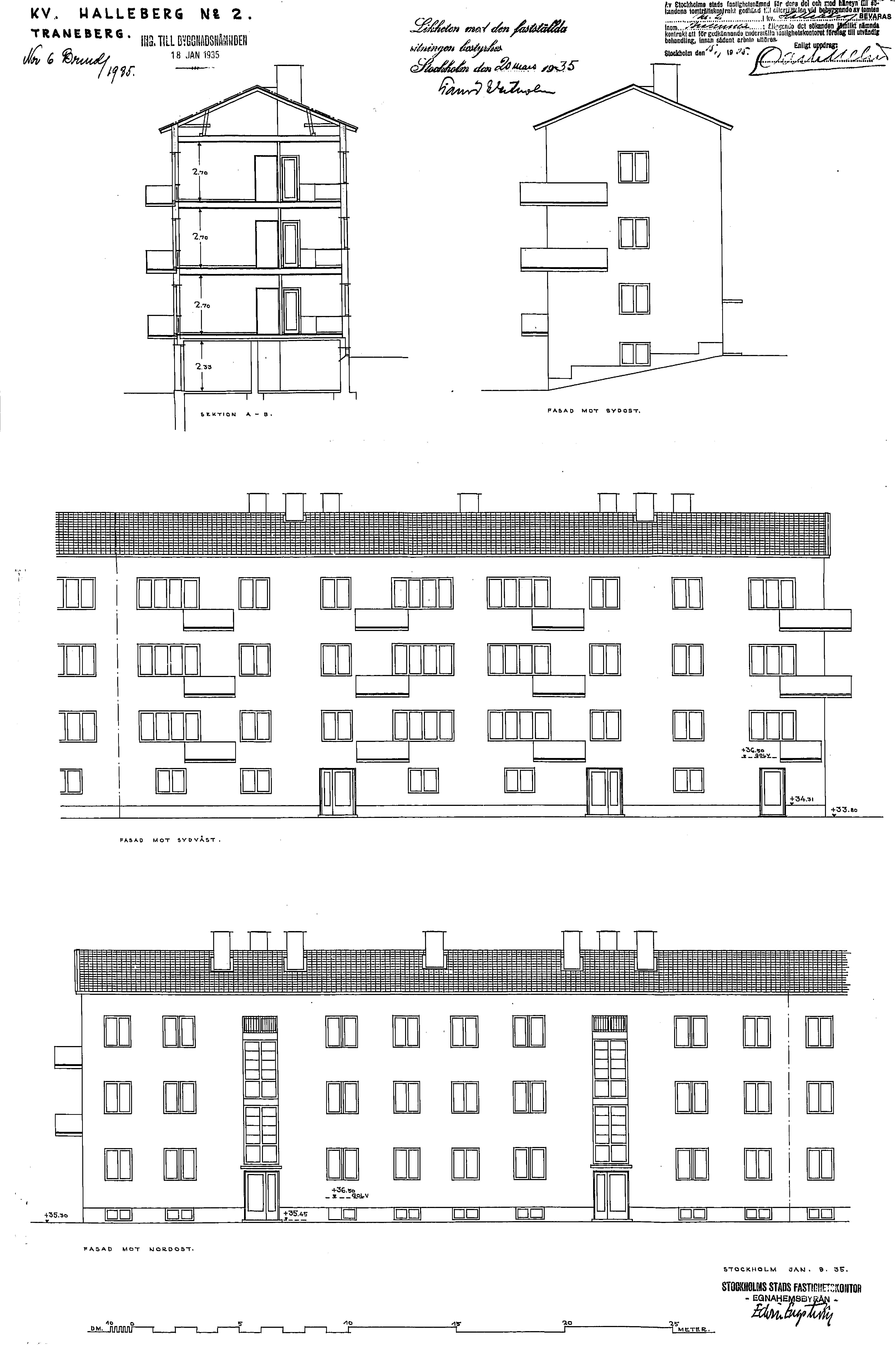 Facade and section drawing by Edvin Engström, 1935
