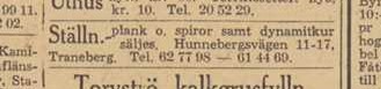 Advertisement in Dagens Nyheter: Hunnebergsvägen 11-17, Traneberg